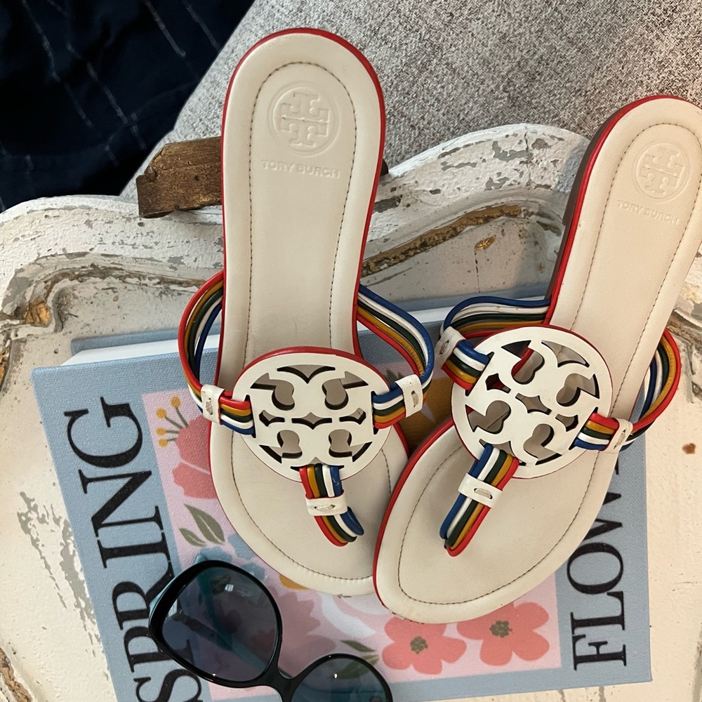 Tory Burch White Sandals with Multicolor Straps